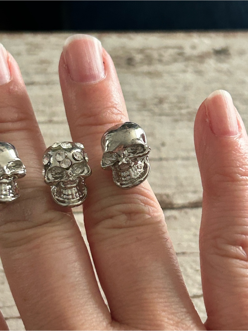 4/$50 Silver Skull Statement Ring - Crystal Accents